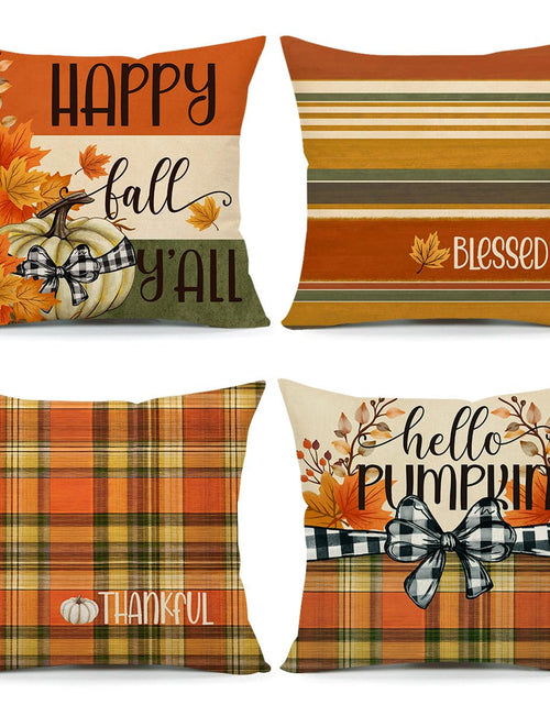Load image into Gallery viewer, 4TH Emotion Fall Pillow Covers 18x18 White Pumpkin Check Set of 4
