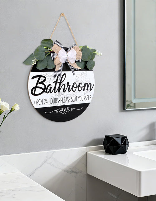 Load image into Gallery viewer, CHDITB Summer Bathroom Wooden Sign Tropical Palm Tree 11.4x11.4 in Portrait
