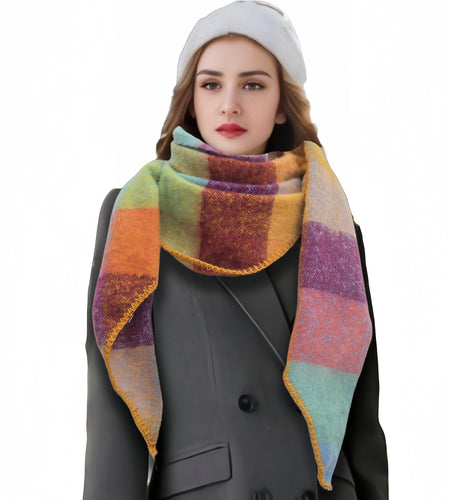 Wander Agio Women Shawl Winter Wrap Cashmere Plaid Scarf Yellow Blue Pink 6