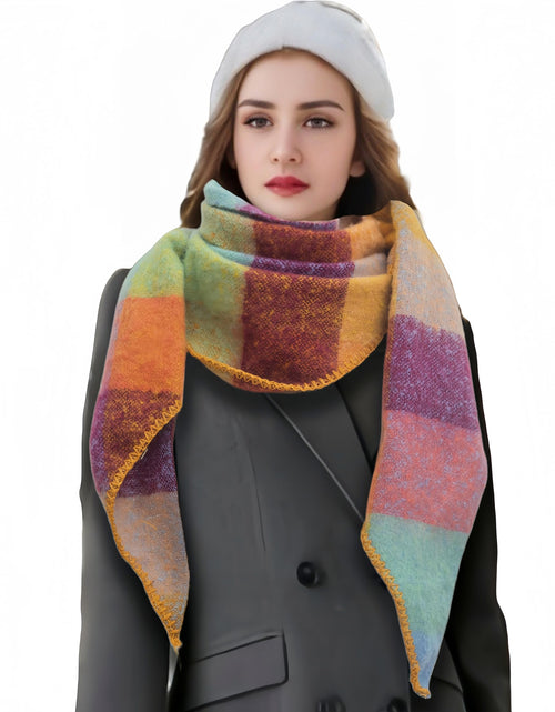 Load image into Gallery viewer, Wander Agio Women Shawl Winter Wrap Cashmere Plaid Scarf Yellow Blue Pink 6
