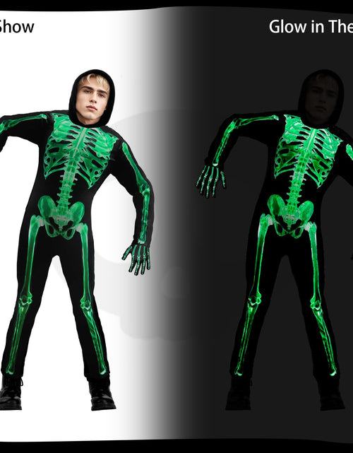 Load image into Gallery viewer, XXLOG Glow in the Dark Skeleton Costume Hooded Jumpsuit Halloween Cosplay Adult
