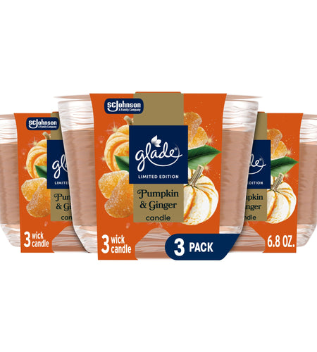 Glade 3-Wick Scented Candle Jar Pumpkin & Ginger 6.8 Oz 3 Count
