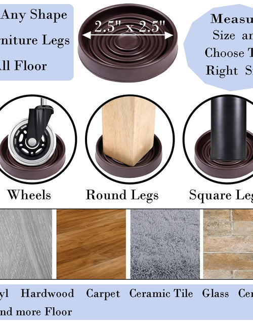 Load image into Gallery viewer, Fursafe&amp;Q Rubber Caster Cups Non Slip Furniture Pads 3" Round 4 Pack Brown
