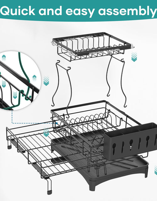 Load image into Gallery viewer, Gtyasm Extendable 2Tier Dish Drying Rack Drainboard &amp; Cutlery Holder Black Large
