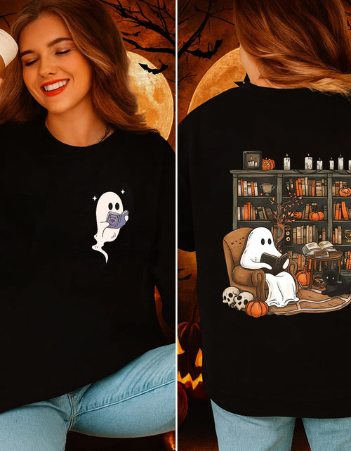 Load image into Gallery viewer, sidupili Halloween Sweatshirt Ghost Reading Books Pullover P4 Size M
