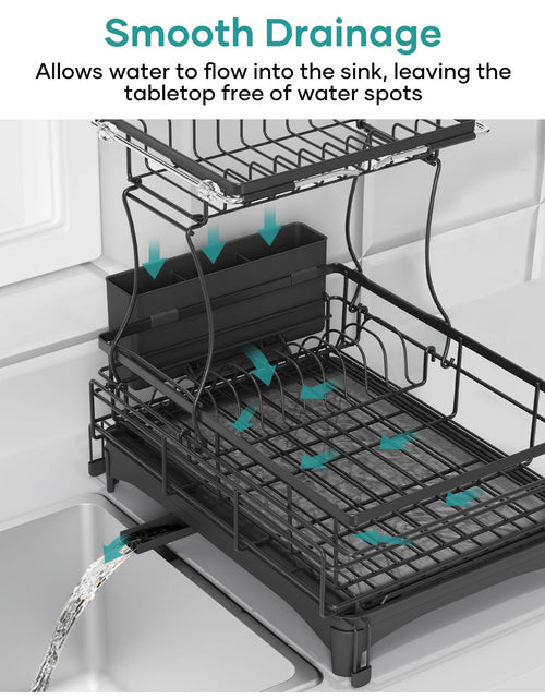 Load image into Gallery viewer, Gtyasm Extendable 2Tier Dish Drying Rack Drainboard &amp; Cutlery Holder Black Large
