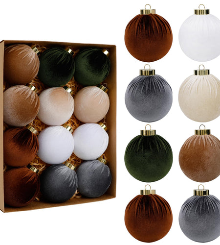 SUPREME XMAS 12 Pcs Velvet Christmas Ornaments Set 80mm Multi Color