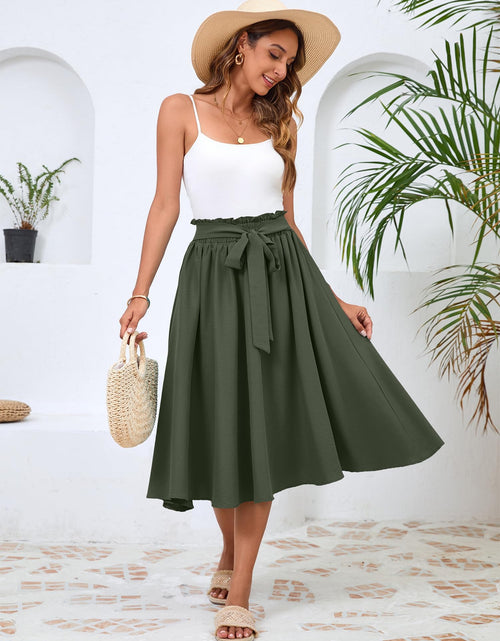 Load image into Gallery viewer, Poplab Women's Elastic High Waist Pleated A-Line Midi Skirt Army Green Size 2XL
