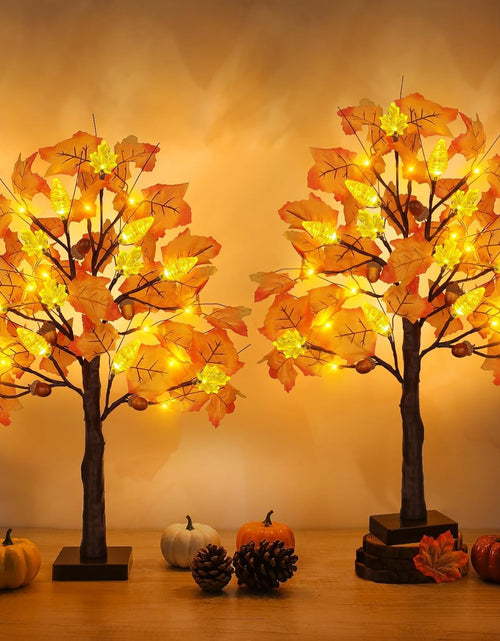 Load image into Gallery viewer, SURCVIO 2 Pack 24in Prelit Fall Maple Tree Decorations 48 LEDs Timer Battery
