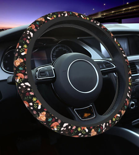 MINIOZE Mushroom Vintage Steering Wheel Cover 15 Inch Neoprene Black 1pc