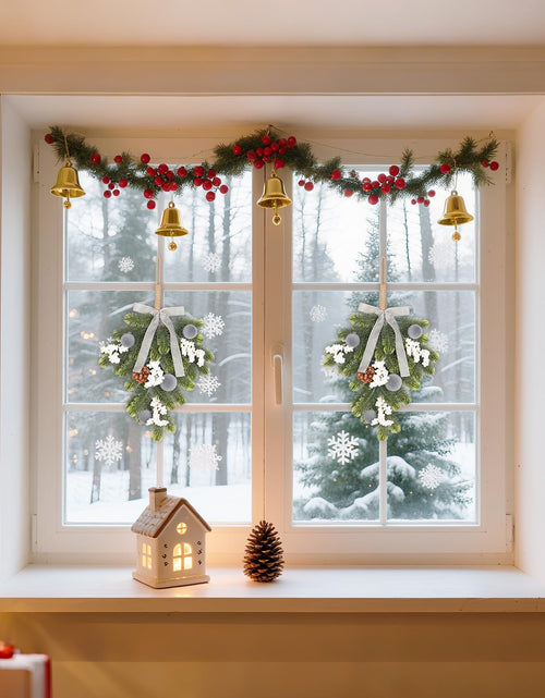 Load image into Gallery viewer, Super Holiday Christmas 2PCS Artificial Green Plant Wreaths Grey Velvet Bow
