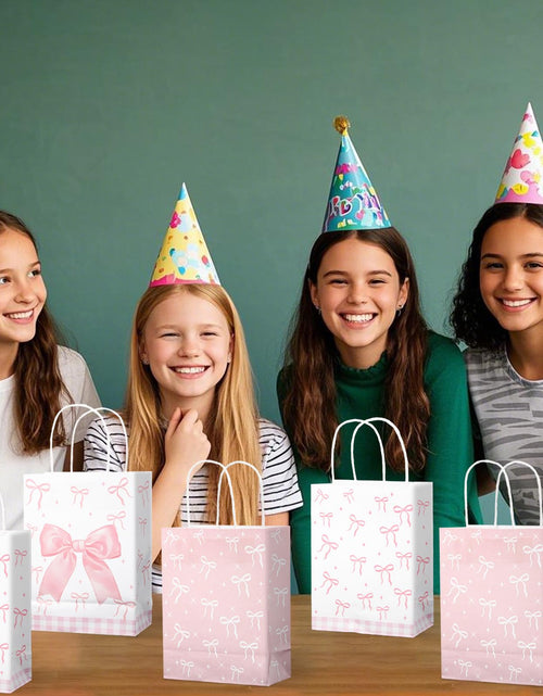 Load image into Gallery viewer, BOXOB Pink Bow Gift Bags 12pcs 8.27x6.3x3.15in Pink White Party Favor
