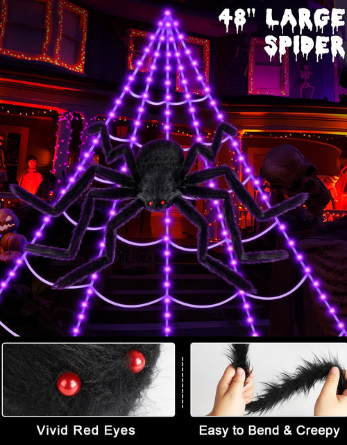 Load image into Gallery viewer, ECOHDT Brighter Spider Webs Halloween Lights 250 Purple LED 16.4Ft 8 Modes

