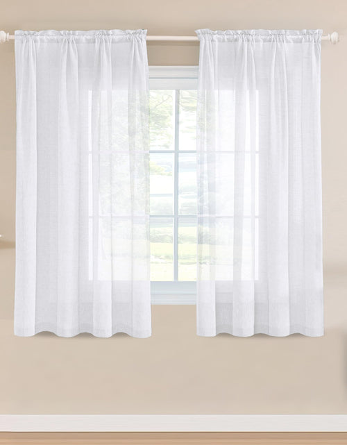 Load image into Gallery viewer, Turquoize Linen Sheer Rod Pocket Curtains 52x63in Set of 2 Pure White
