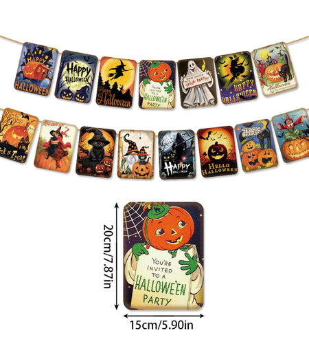 ICWJTGZ Vintage Halloween Banner 15 Pcs Retro Pumpkin Witch Paper Set A01