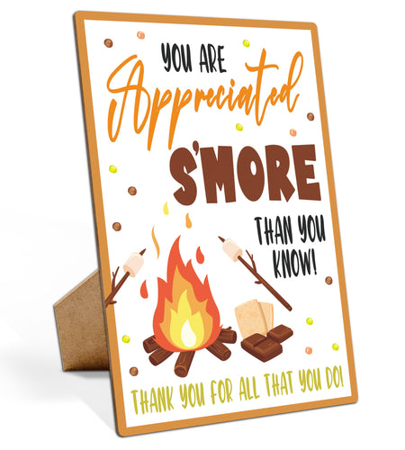 Muruseni Appreciated Smore Fall Party Sign 8x11 Wooden with Stand