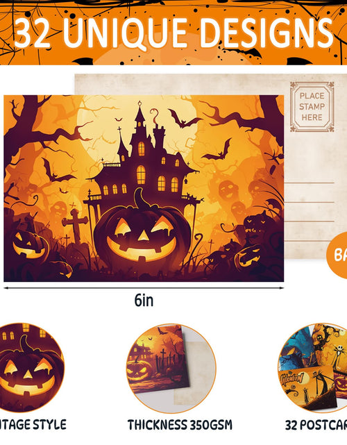 Load image into Gallery viewer, Tlenpo Halloween Postcards 32pcs 4x6in 350gsm Vintage Pumpkin Skeleton
