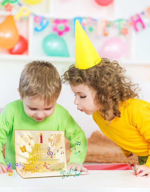 Load image into Gallery viewer, CANREVEL 3D PopUp LED Light Birthday Card Gold Candle Music Greeting
