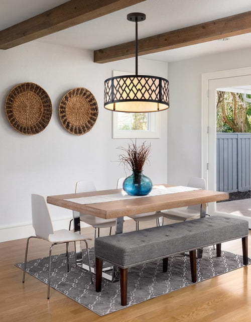 Load image into Gallery viewer, SGLfarmty 15.7in Black Drum Chandelier 3 Light Ceiling Fixture Farmhouse Pendant
