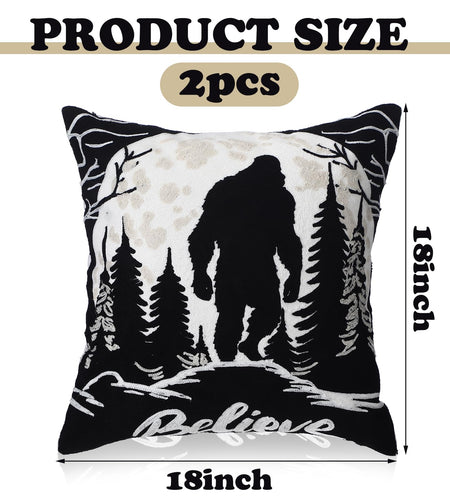 Burbell Bigfoot Christmas Pillow Covers Set of 2 Black 18x18