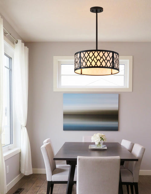 Load image into Gallery viewer, SGLfarmty 15.7in Black Drum Chandelier 3 Light Ceiling Fixture Farmhouse Pendant
