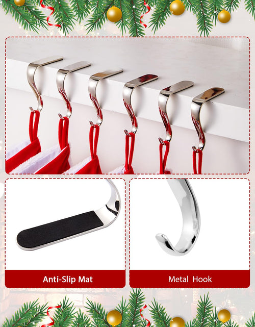 Load image into Gallery viewer, Minetom Christmas Stocking Holders Set of 6 Metal Mantle Hooks Silver
