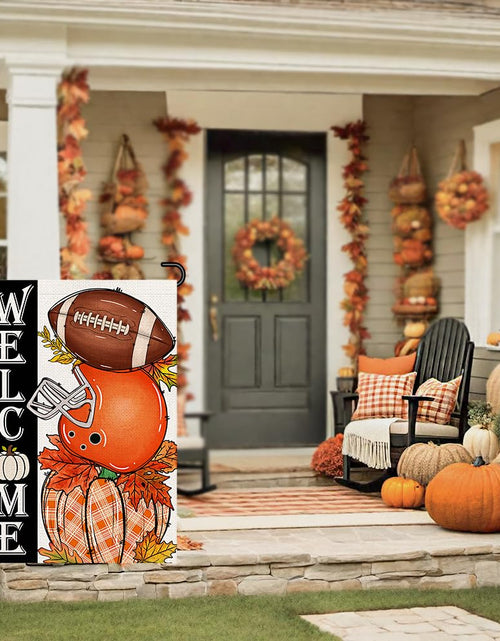 Load image into Gallery viewer, Decorhua Fall Garden Flag Burlap 12x18 Double Sided Football Pumpkin Orange
