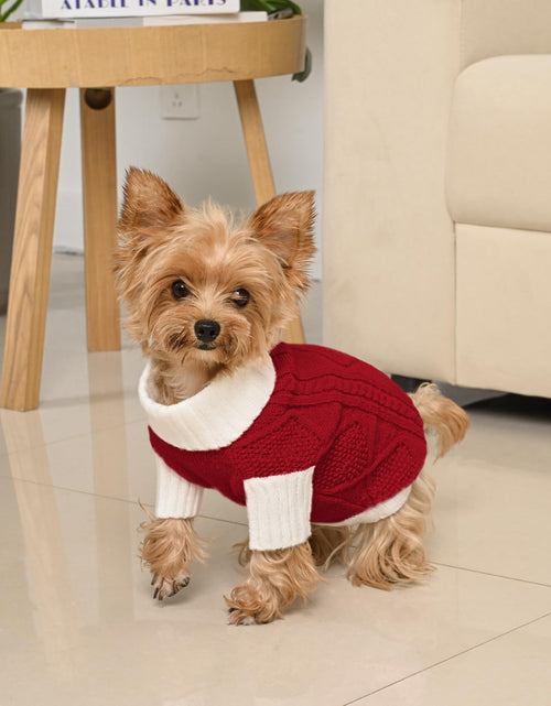 Load image into Gallery viewer, Lorehelina Dog Sweater Argyle Cable Knit Turtleneck Red Size S
