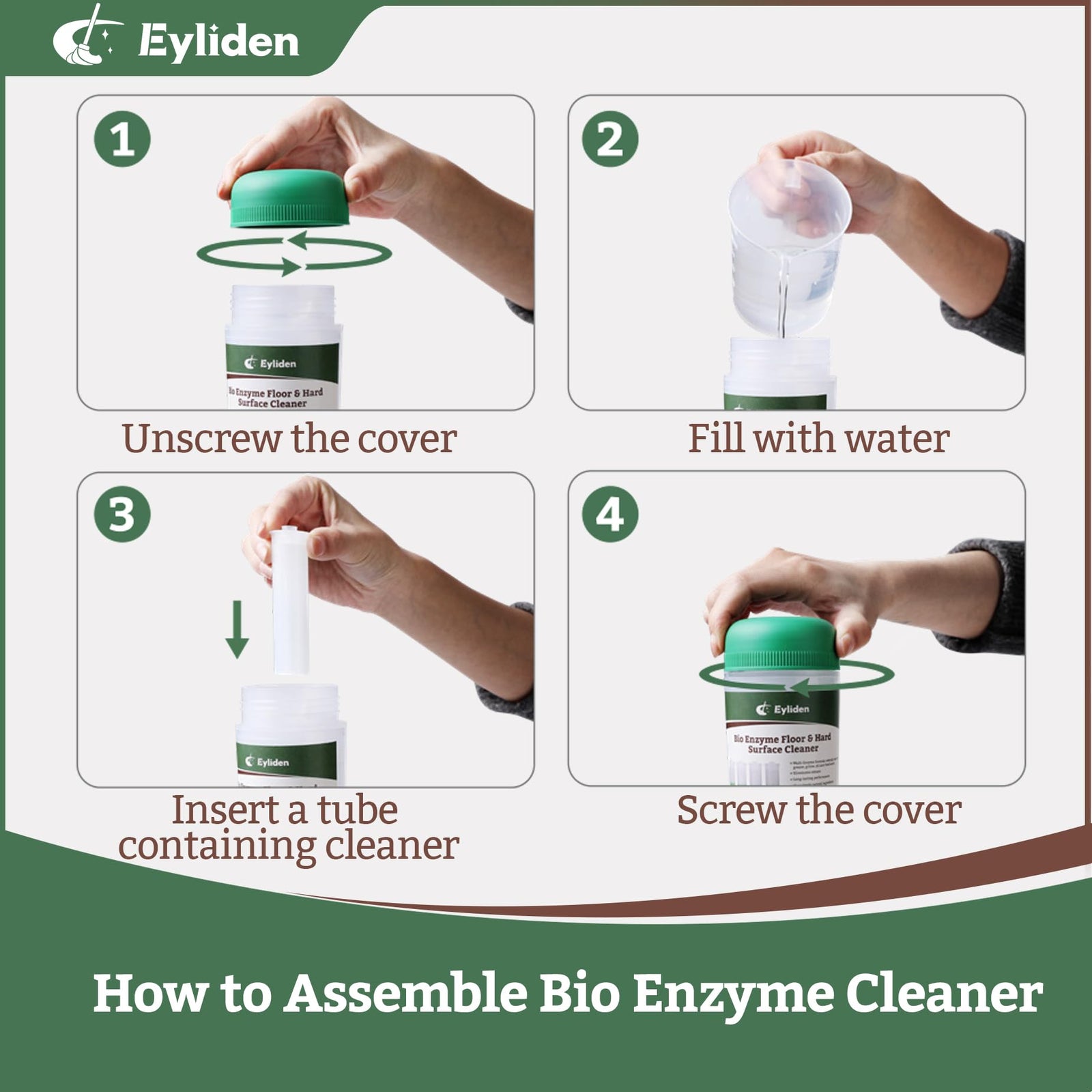 Eyliden Spray Mop Green+Grey with 40ml Bio-Enzyme Cleaner, 2 Microfiber Pads