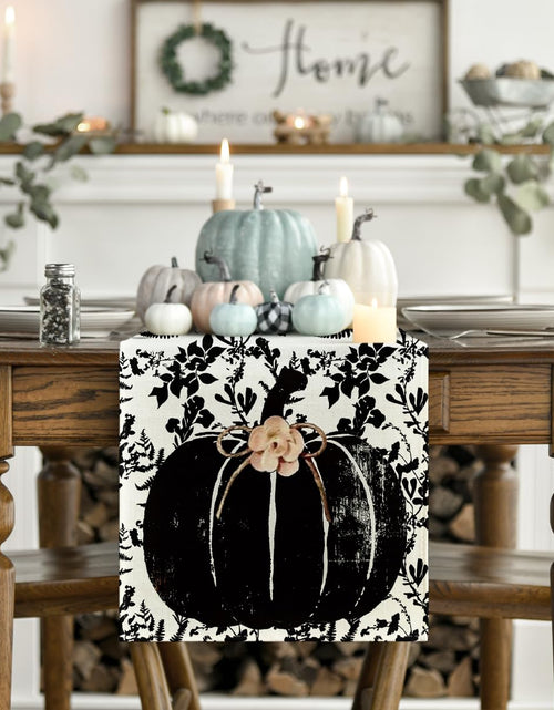 Load image into Gallery viewer, Artoid Mode Pumpkin Leaves Darkness Flower Fall Table Runner Black 13x36 Inch
