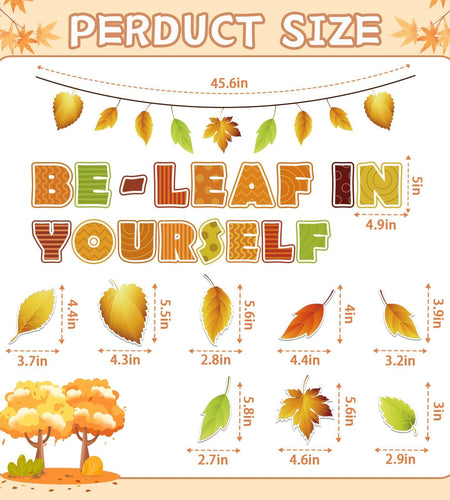 EggSun 112pcs Thanksgiving Fall Bulletin Board Decorations Maple Leaf 14x8in