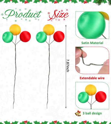 Suncalla Christmas Tree Ball Picks Satin Red Green Gold 7.9'' 12 Pcs