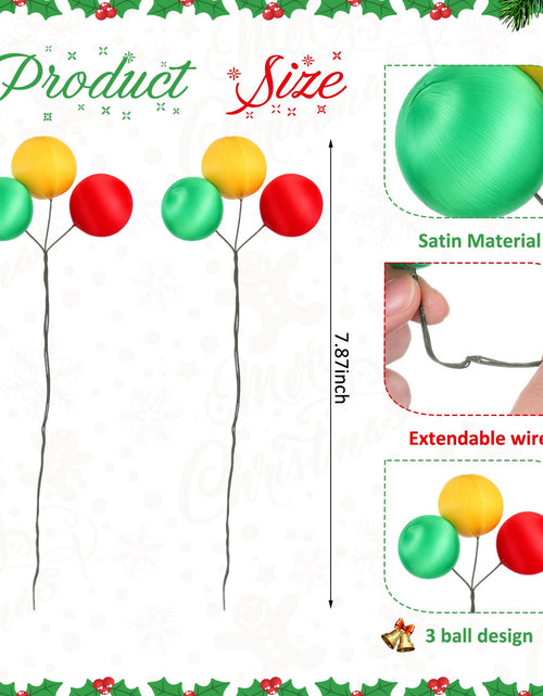 Load image into Gallery viewer, Suncalla Christmas Tree Ball Picks Satin Red Green Gold 7.9'' 12 Pcs
