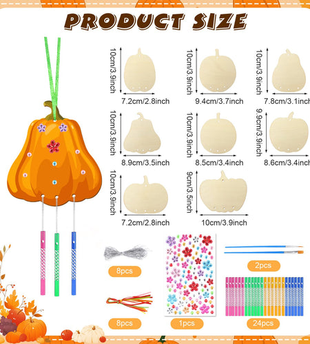 SRIZIAN Pumpkin Wind Chimes Kit DIY Wood Crafts Kids Autumn Party 8 Pack