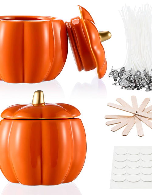 Load image into Gallery viewer, Sliner 2 Pcs 7oz Ceramic Pumpkin Jar Candle Holder Orange Fall Decor
