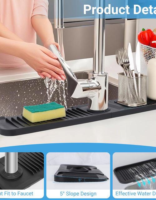 Load image into Gallery viewer, AIZOE Silicone Sink Splash Guard Faucet Mat 23.6in Black Kitchen Bathroom
