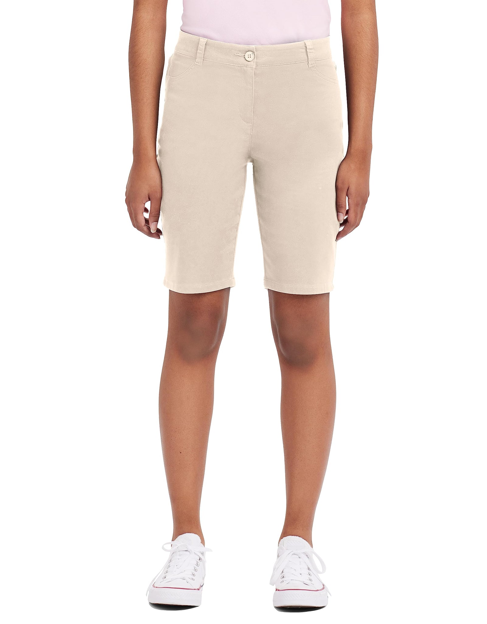 IZOD Junior Uniform Stretch Twill Skinny Bermuda Shorts Khaki Size 3