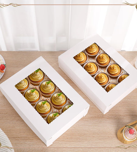 JCD 12pcs Cake Boxes 14x10x4in White Bakery Window Quarter Sheet