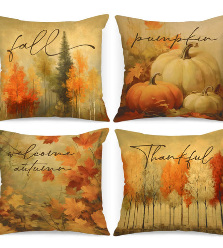 Benjia 20x20 Throw Pillow Covers Set of 4 Watercolor Forest Pumpkin Autumn