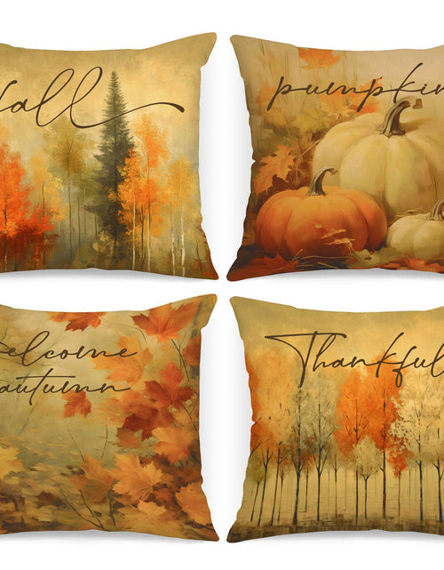 Load image into Gallery viewer, Benjia 20x20 Throw Pillow Covers Set of 4 Watercolor Forest Pumpkin Autumn
