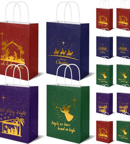 Bolsome 24Pcs Christmas Nativity Gift Bags Red Green Blue Gold Foil