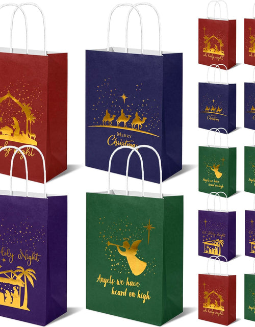 Load image into Gallery viewer, Bolsome 24Pcs Christmas Nativity Gift Bags Red Green Blue Gold Foil
