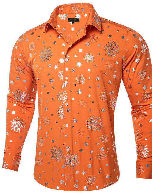 Load image into Gallery viewer, DiBanGu Mens Christmas Long Sleeve Button Down Shirt Orange Silver Size XX-Large

