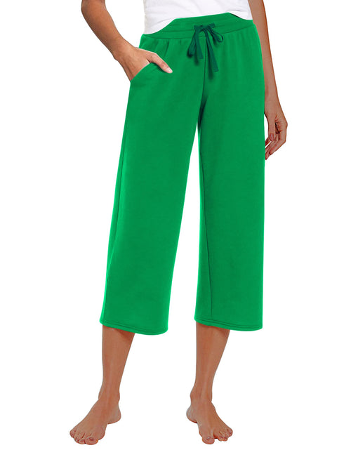 Load image into Gallery viewer, RESHE Womens Capri Pants Yoga Wide Leg Drawstring Pockets Green Size 2XL
