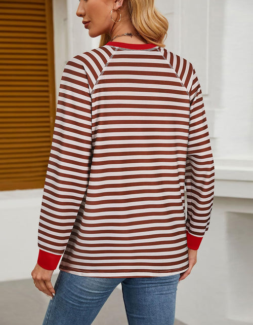 Load image into Gallery viewer, Misyula Style Plus Size Striped Crewneck Sweatshirt Red Brown Size XXL
