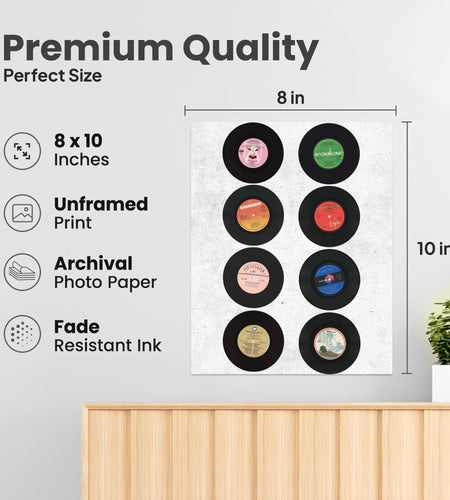 ZUKIY Retro Vinyl Record Wall Set 8x10 Vintage Music Posters 8 Prints