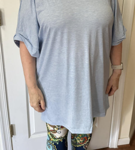ATHMILE Womens Oversized V Neck T Shirt Ice Blue Casual Soft Size M