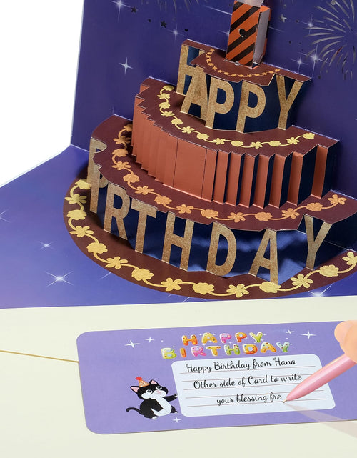 Load image into Gallery viewer, CANREVEL 3D Pop Up Fireworks Birthday Card LED Music Orange Cake Color
