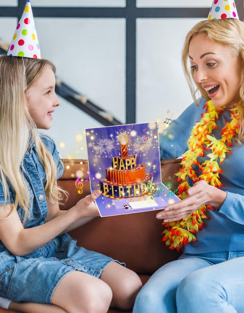 Load image into Gallery viewer, CANREVEL 3D Pop Up Fireworks Birthday Card LED Music Orange Cake Color
