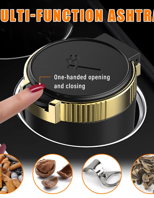 Load image into Gallery viewer, Kewucn Car Ashtray with Lid Portable Stainless Steel LED Blue Light Gold
